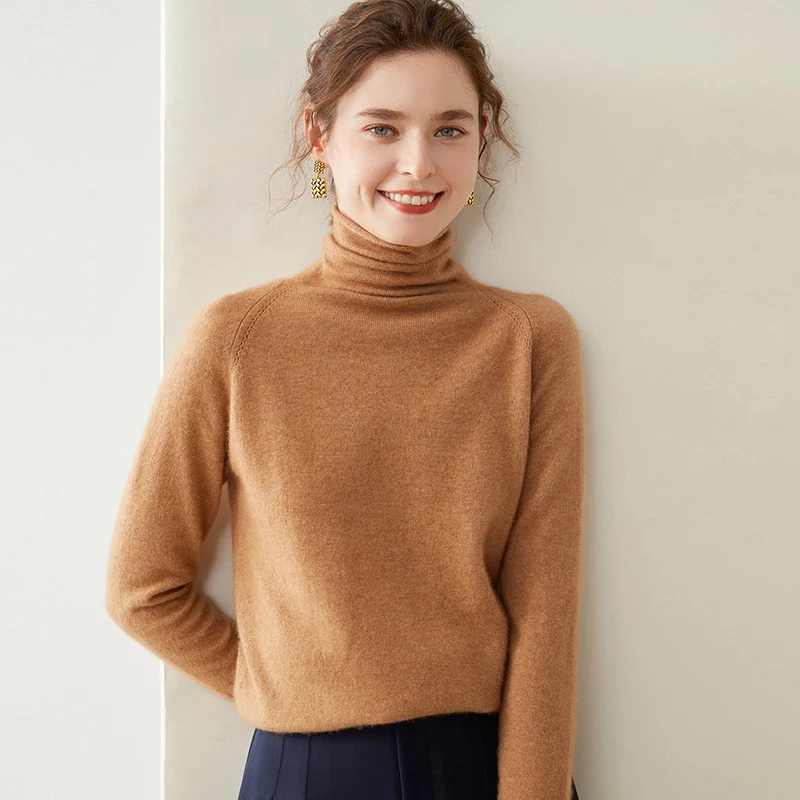 Ropa de Otoño Invierno, suéter de Cachemira para mujer, Jersey informal de manga larga con cuello alto, Jersey de punto, Tops gruesos sueltos, ropa femenina