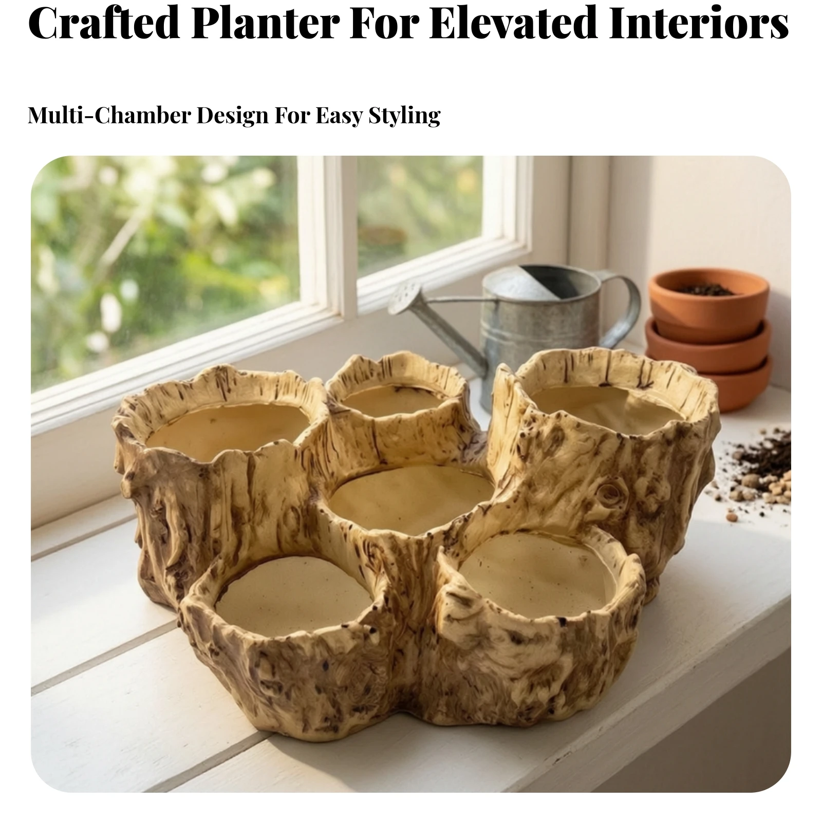 Tree Stump Planter Compact Stump Planter Multi-Opening Plant Pot Realistic Log-Like Pot Small for Succulent Lovers, Tabletop