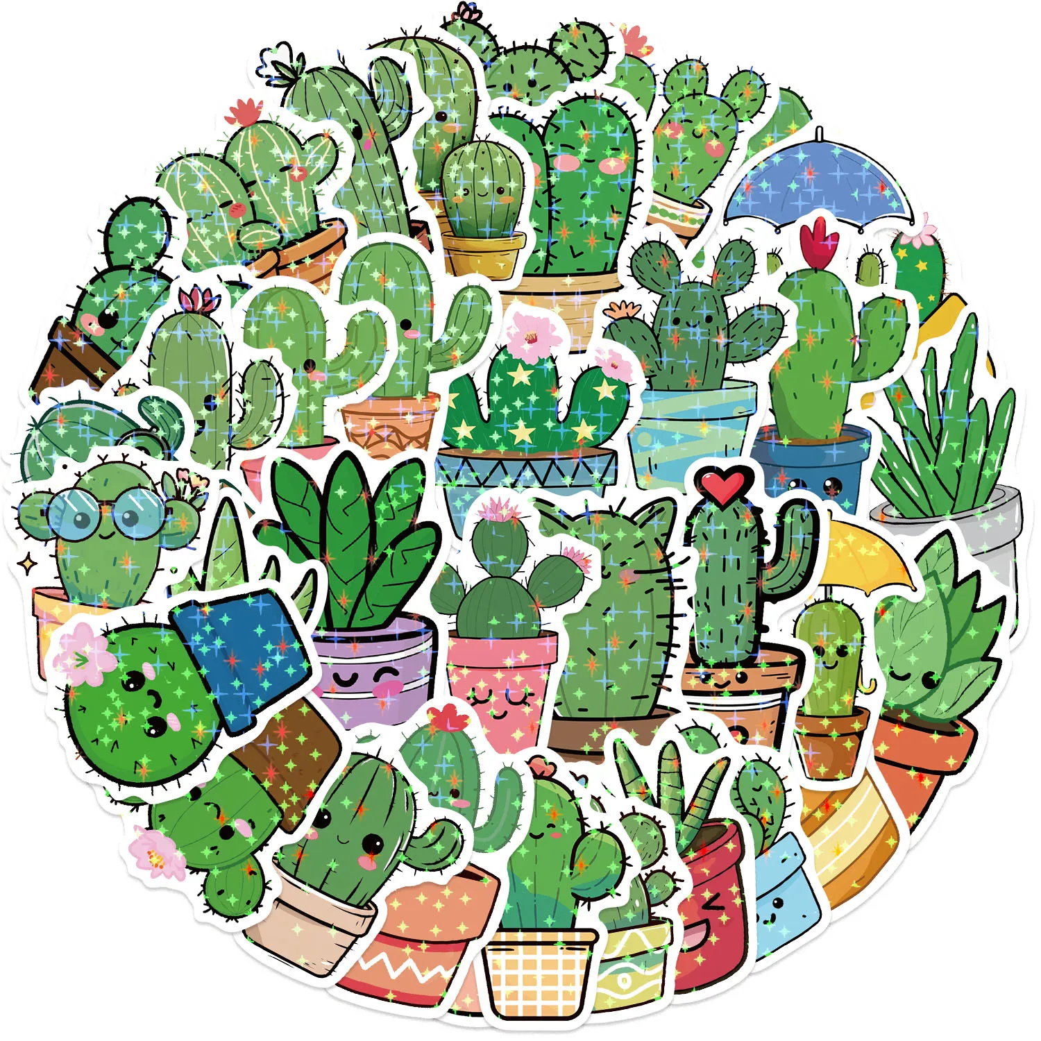 50pcs Cartoon cactus stickers, exquisite and cool graffiti stickers, laptop stickers, fun and classic gift decorations