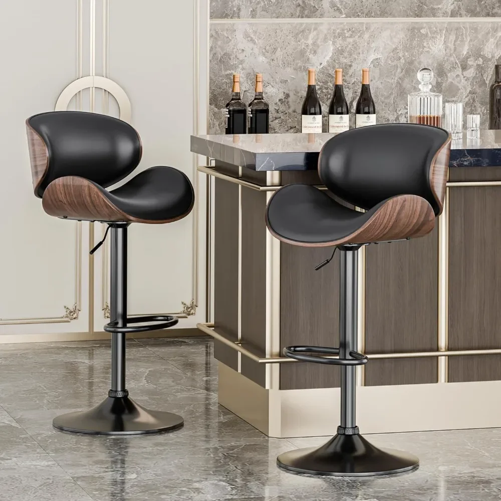 Swivel Bar Stool Set of 2, PU Leather Upholstered Counter Height Bar Stools, Kitchen Island Barstools with Back, Bar Stool