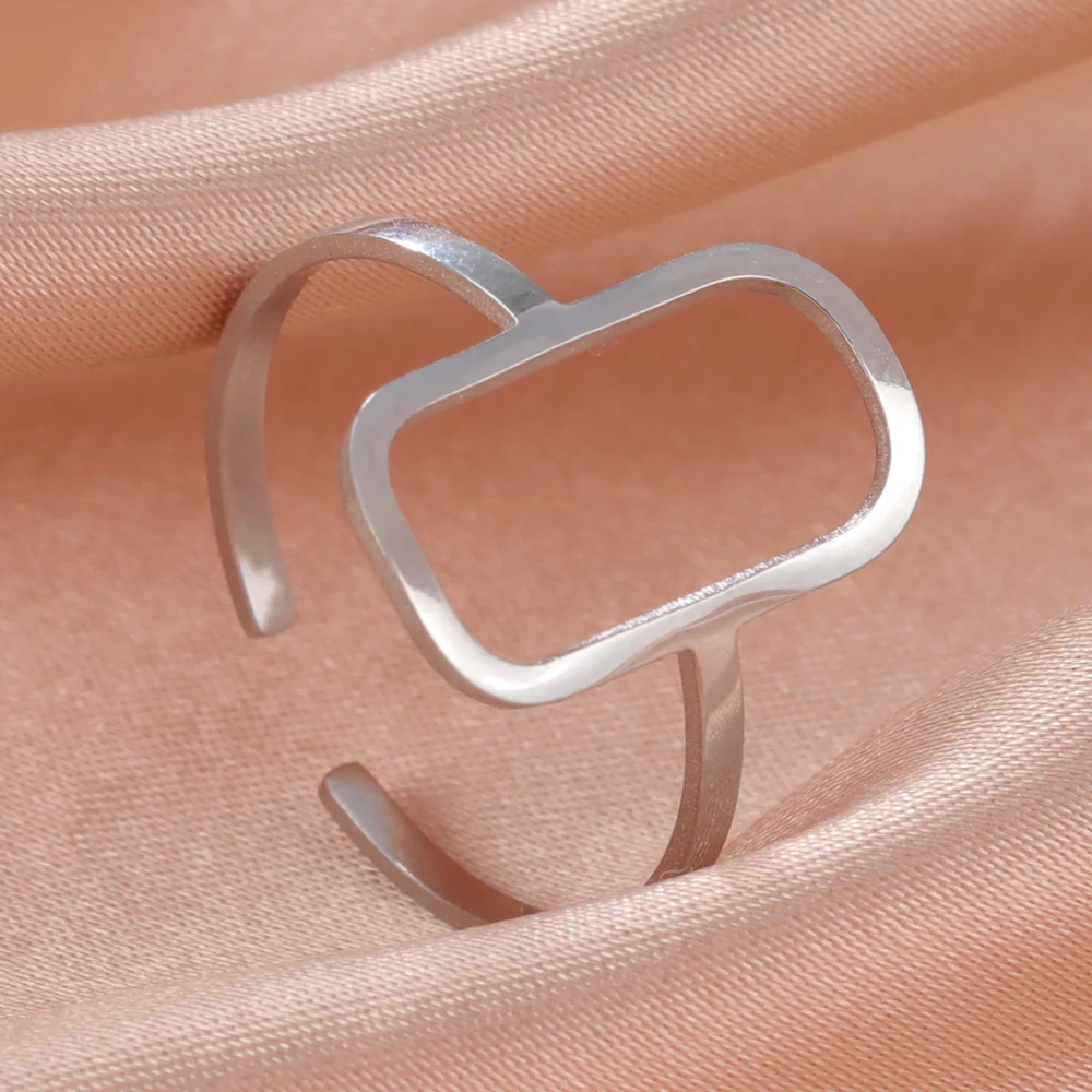 COOLTIME Rechteckige geometrische Ringe, offen, verstellbar, Edelstahlringe für Männer und Frauen, Statement-Schmuck, Geschenk, 2026, Neu – Detail 10