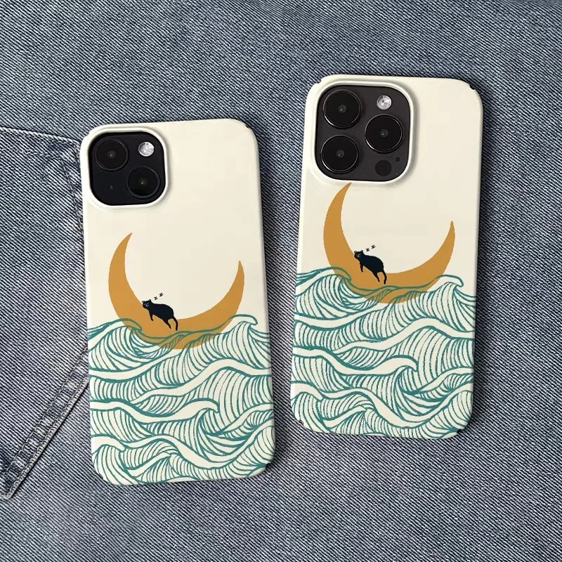 

The Black Cat Sleeping on The Moon Case for IPHONE 17 16ProMax 15 14 13 12 11 PRO Acrylic TPU Two in One Magnetic Phone Cases