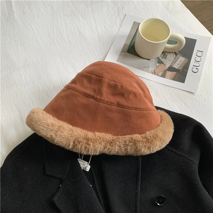 Autumn and Winter Plush Fisherman Hat for Women with Thick Warm Ear Basin Hat