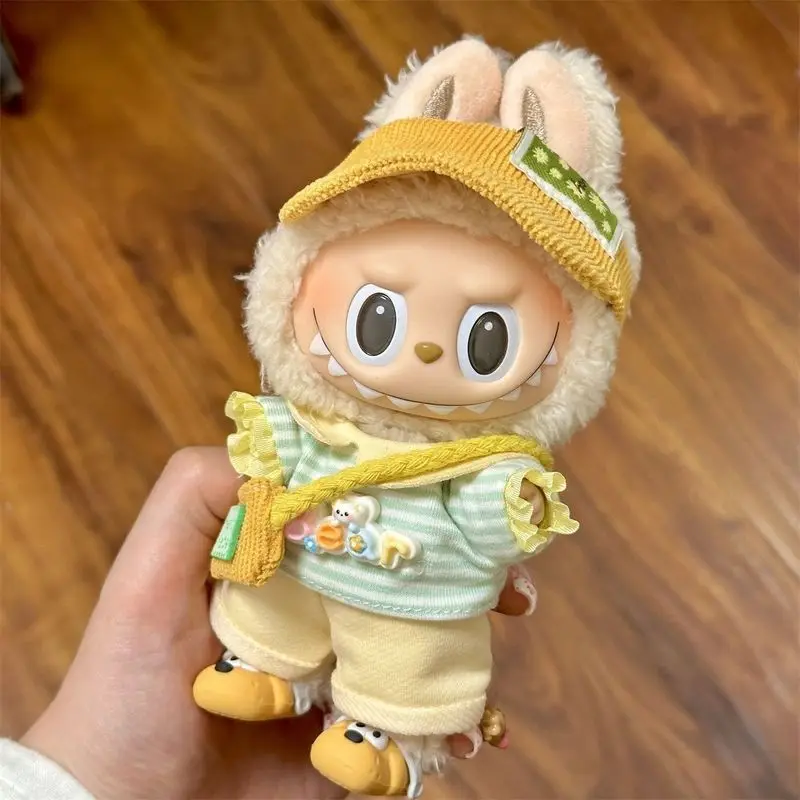 

Одежда для кукол 15-17 см, одежда Labubu, летнее издание, желтый комплект из четырех предметов, аксессуары для кукол, милый мультяшный детский подарок, игрушки