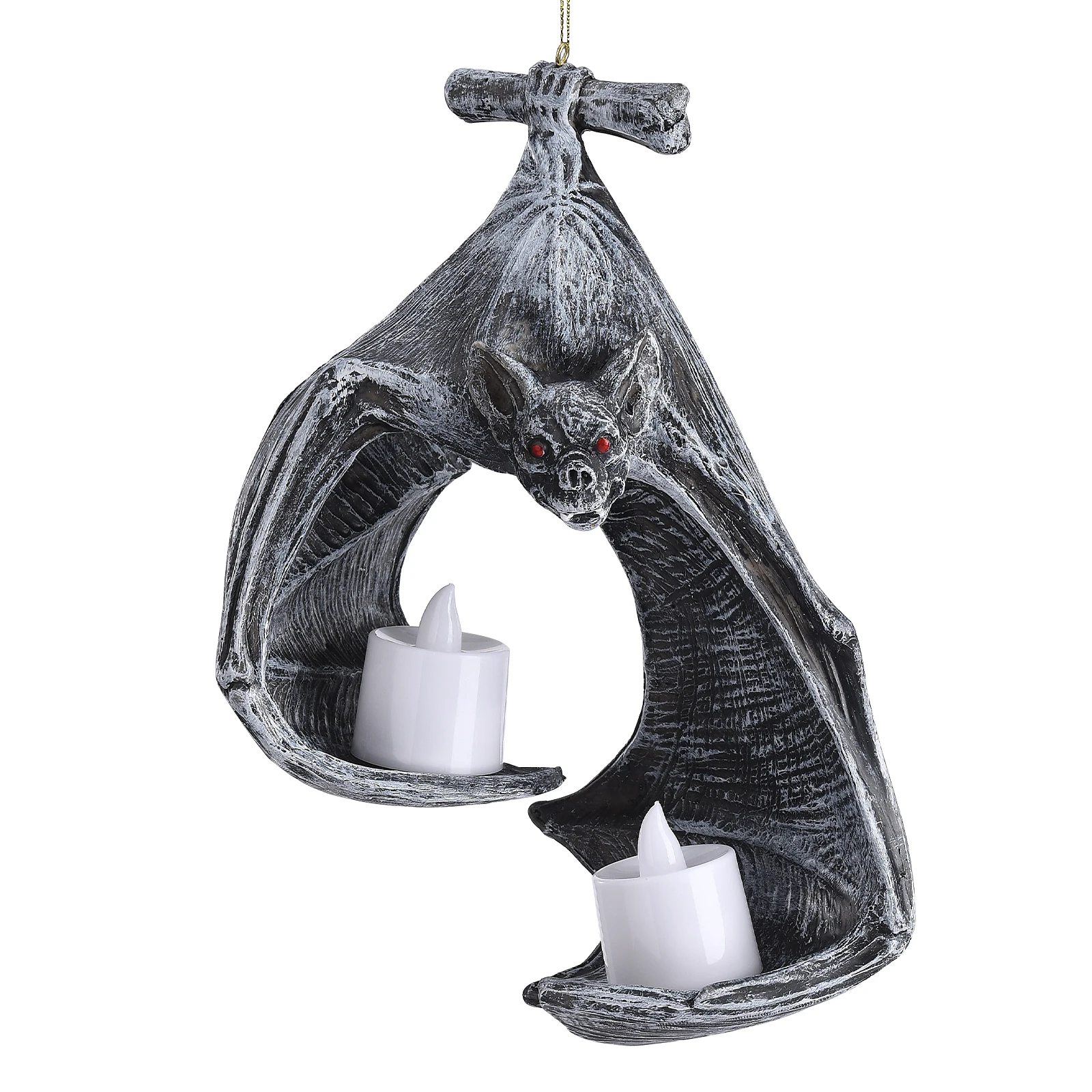 Tealight Holder Halloween Candleholder Rustic Medieval Wall Decor Sculpture Black Unique Shape 15×20cm Bat Design Candlestick