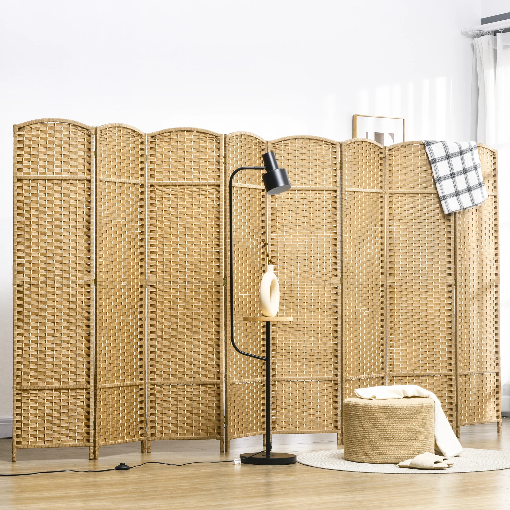HOMCOM Paravent 8-delig 320x170 cm Kamerverdeler Opvouwbare Grensfeinwand Viseproof Kamerverdeler Wand voor Slaapkamer Woonkamer Nature