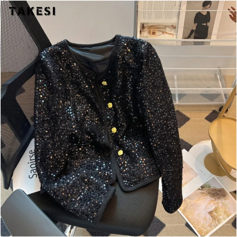 Imagem -02 - Jaqueta Feminina de Peito Único Cabolsas com Gola Redonda Slim Fit Cabolsa Elegante Moda Casual Estilo Luxuoso Inverno e Outono 2023