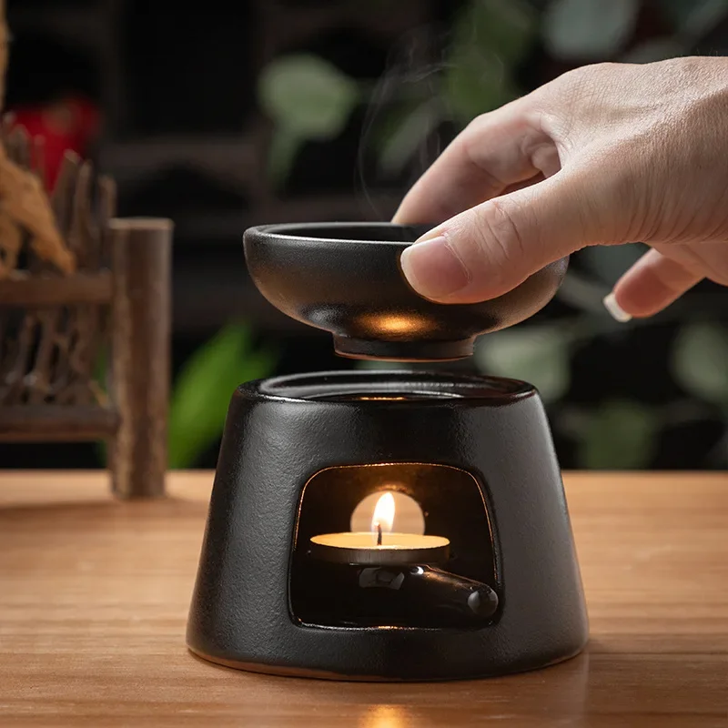 Candle Holder Ceramics Tea Warmer Essential Oil Incense Burner Black Candle Heating Holder Tea Boiling Table Stove Drop shipping