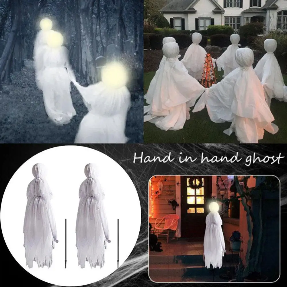 

Glowing Halloween Holding Hands White Ghost Witch Horror Garden Horror Outdoor Ornament Home Courtyard Decoration Scene Pro J1J9