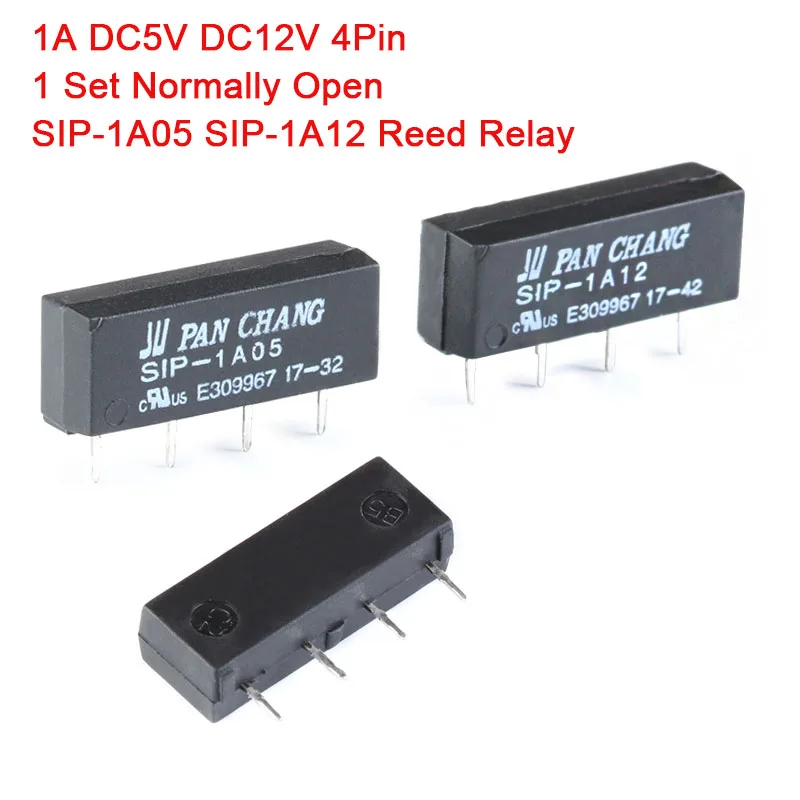 10Pcs/1pc 5V 12V Reed Relay Switch Module SIP-1A05 SIP-1A12 4PIN Reed Relay 1 Set Normally Open NO 1A DC5V DC12V DC24V 4Pin Rele