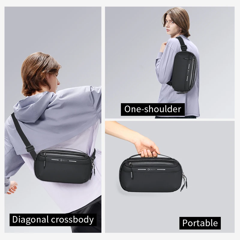 POSO Single Shoulder Crossbody Multifunction Digital Bag Multi-layer Waterproof Earphones Power Bank Men's Handheld Storage Bag - view 2