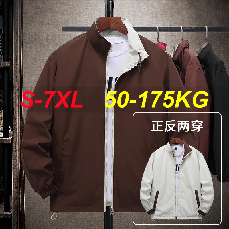 

Big Size 175kg Men's Clothes Baseball Jacket Zipper Up Oversized Jacket Men Double Side Wear Vintage Coat Male Large 6xl 7xl