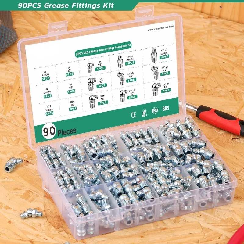 Metric & Imperial Zerk Fittings 240PCS Blue Zinc Plated Grease Nipple Kit with Wrench