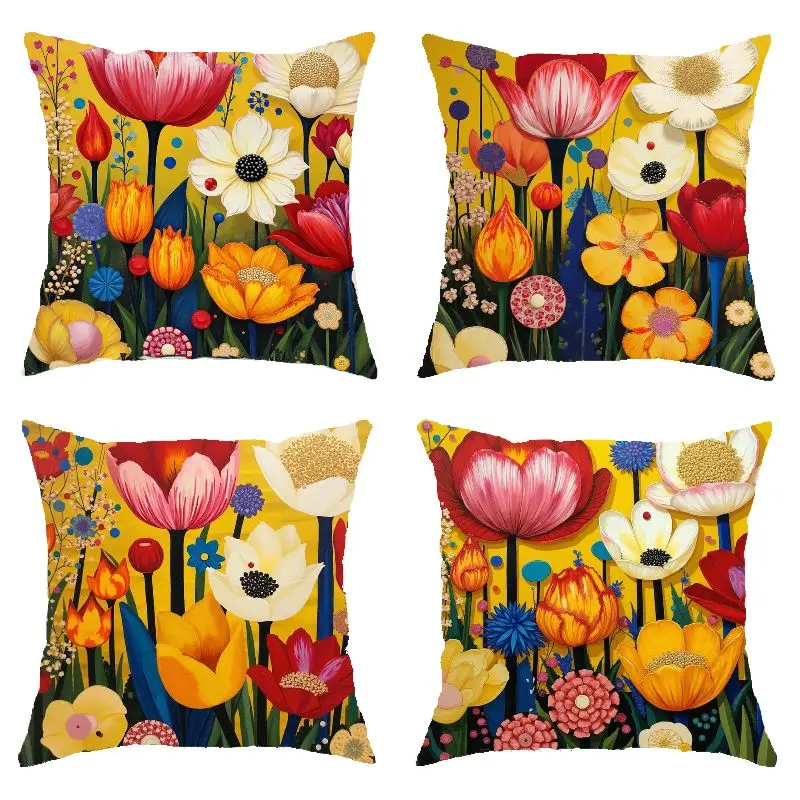 

Набор из 4-х цветных декоративных наволочек с цветочным принтом, из вельвета и полиэстера