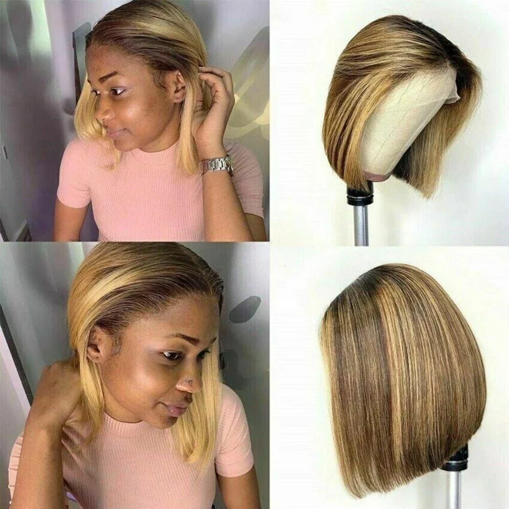 Ombre Highlight Wig Bob 13x4 Lace Front Human Hair Wigs Color Short Bob Lace Frontal Wigs Brazilian 4/27 Bob Hair Wigs