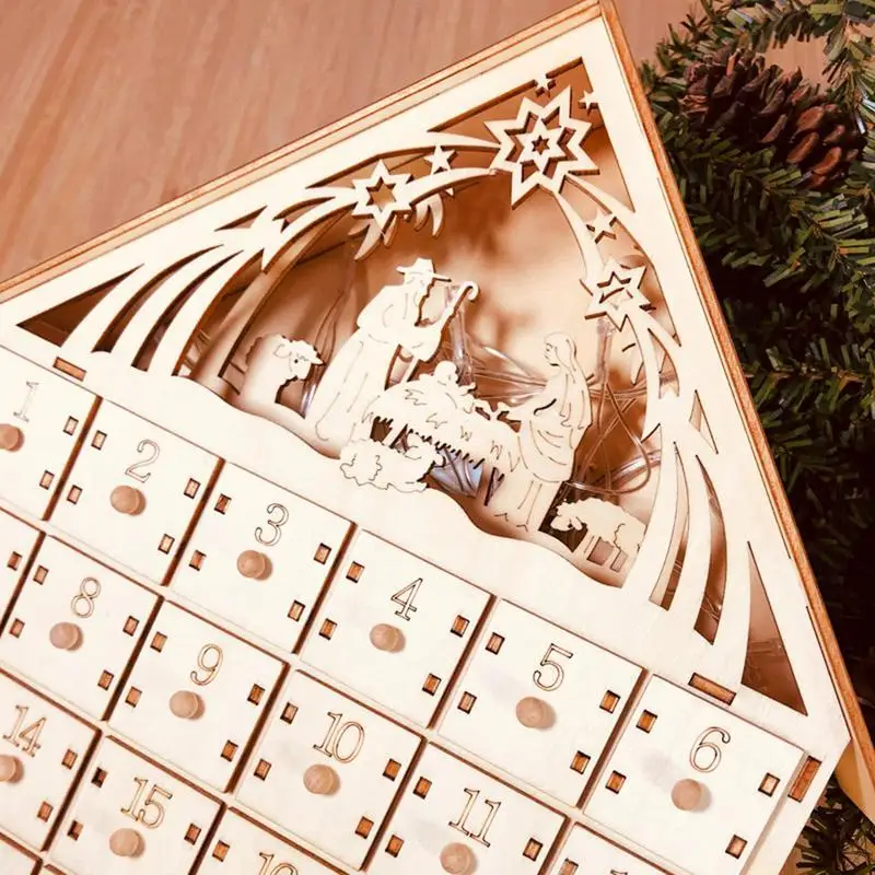 Christmas Wooden Advent Calendar House Light Up Calendar Gift LED Lighted Advent Calendar With 24 Drawers Countdown To Christmas - Image 4