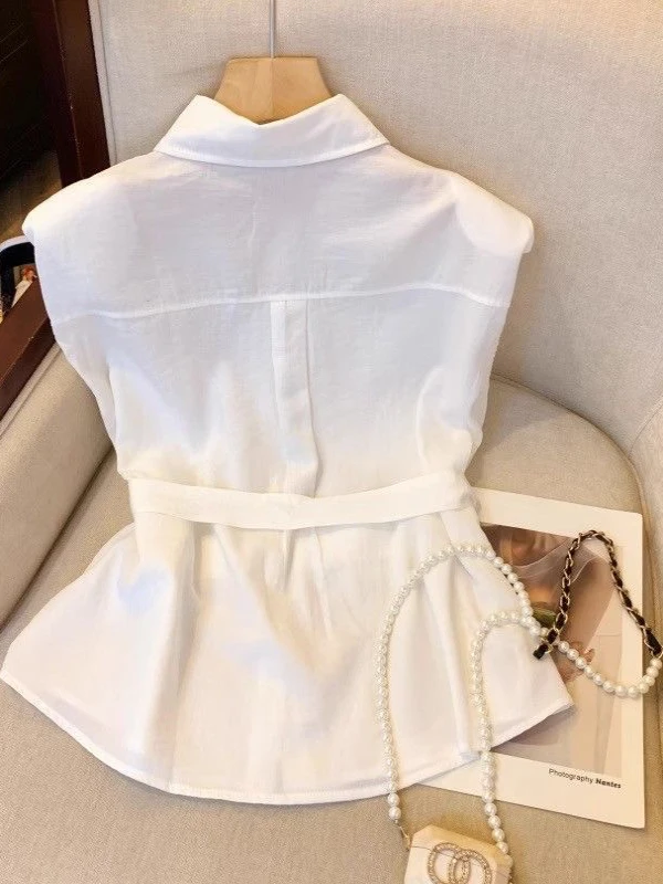 Ele Belted Svel irt Women's Faion Summer New Sle Simple Match All Slimming Small irt Commute Sle Loose Fit