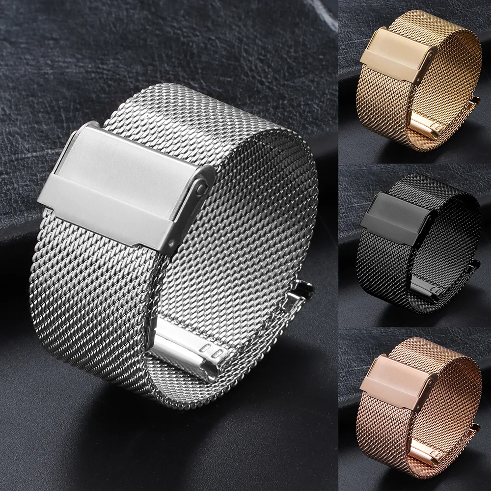 

8/10/12/13/14/15/16/17/18/19/20/21/22/24mm Universal 0.6 Milanese Watch Band Black Rose Gold Sliver Mesh Stainless Steel Strap