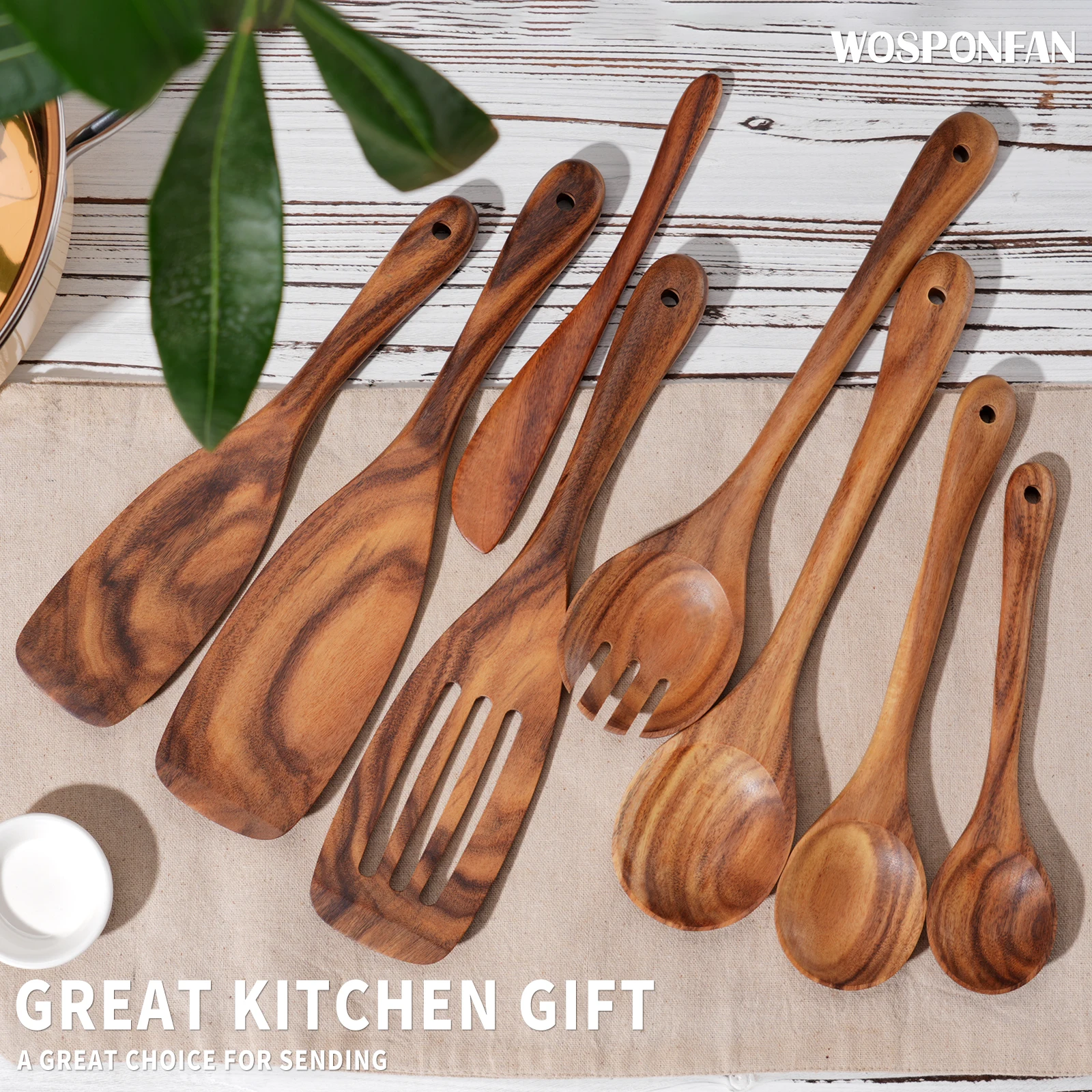

9 PCS Kitchen Utensils Set, Wooden Spoons for Cooking, Wooden Utensils for Cooking - Handmade Wooden Spoon Set