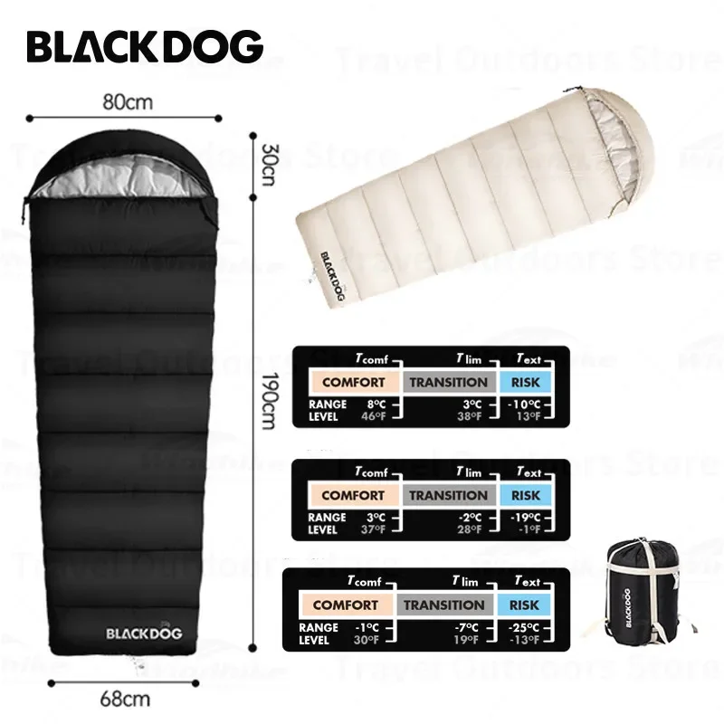 

Naturehike-BLACKDOG Outdoor Mummy 4 Seasons Sleeping Bag 8~-7℃ Ultralight Camping Thickened Cotton Sleeping Bag Adult Splicing