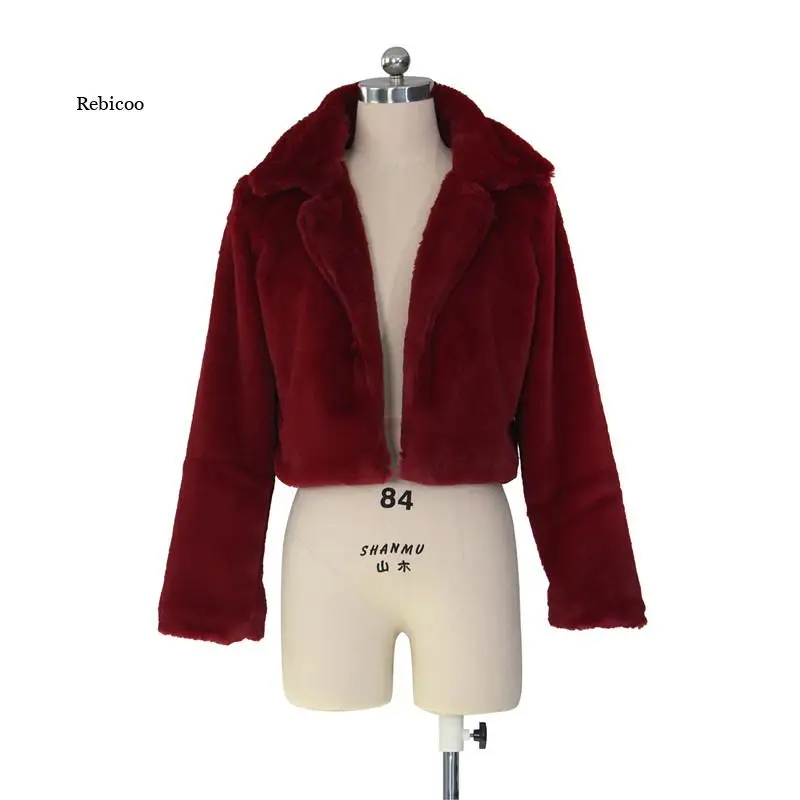 Casual Frauen Faux Pelz Mäntel Langarm Pelzigen Cropped Jacke Öffnen Stich Flauschigen Mantel XXL Outdoor Tragen