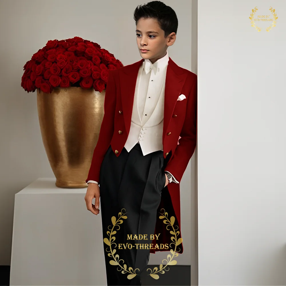 

Formal Tuxedo for Boys Wedding 3 Piece Suit Fashion Jacket Vest Pants Elegant Kids Performance Host Long Blazer Suit 2-16T