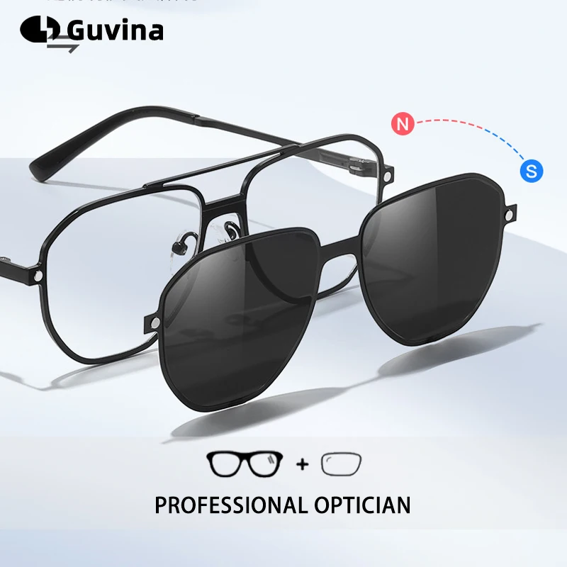Magnetic Clip On Prescription Glasses 3 In 1 Polarized Sunglasses Night Vision Driving Eyewear Custom Optical