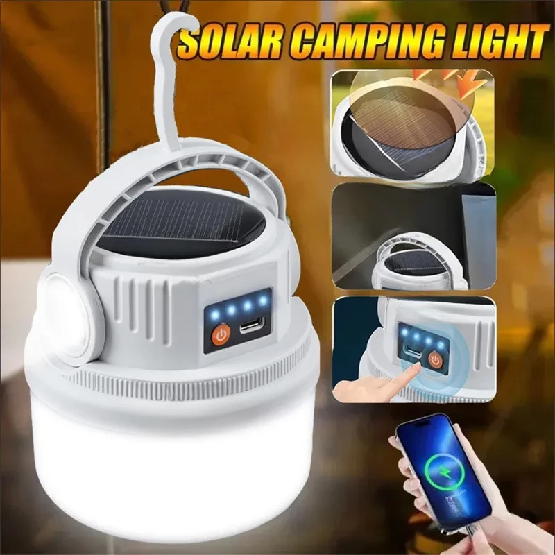 2026 New Solar Camping Lights Outdoor Waterproof Multifunctional Tent Flashlight Type-C And Solar Charge Atmosphere Light LED