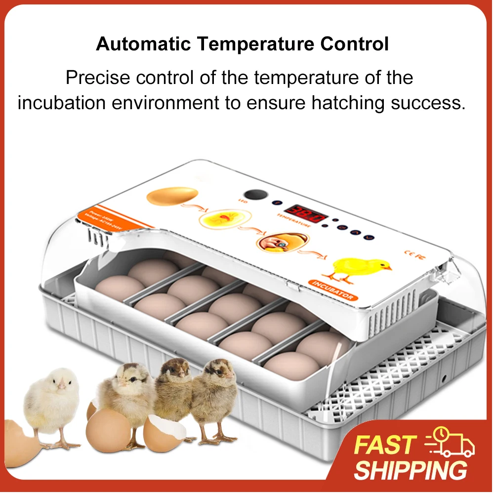 

Incubator for Hatching Eggs Automatic Egg Turning 20 Eggs LED Efficient Egg Illumination Display Screen Multifunctional Egg Tray