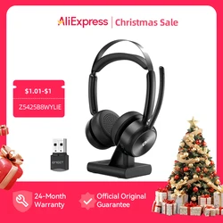 Wireless Headset with Microphone EMEET HS80 Bluetooth 5.2 Headsets with Charging Base Wireless Headphones for Office/Call Center