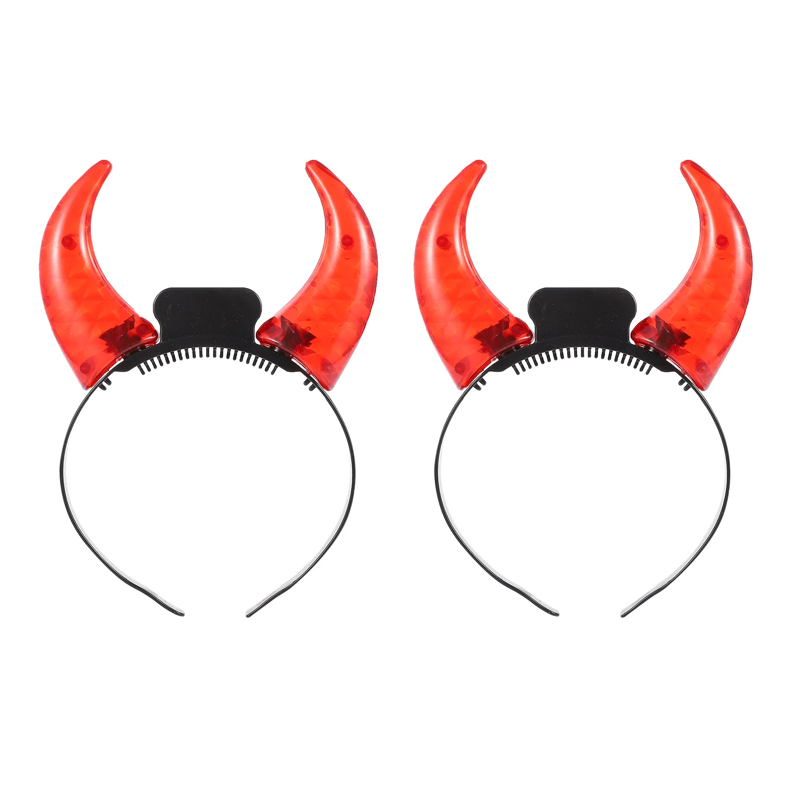 

2 Pcs Black Headband Demon Horn Party Shine Red Hair Halloween Costume Accessory Miss