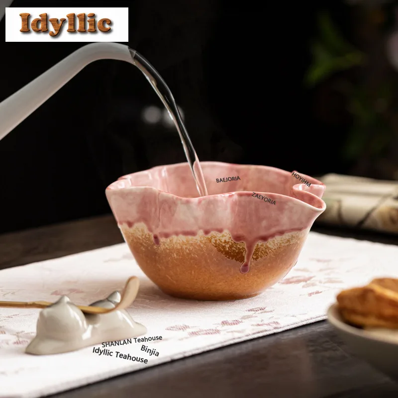 HOYIHM Floral Charm Flowing Glaze Tea Set Complete Set Japanese Matcha Set Kit Tea Making Tea Ordering Tools For Beverage Shop