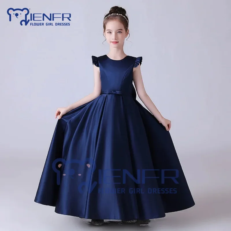 2023 Navy Blue Girls Pageant Dress A-LINE Sleeveless Ankle-Length O-Neck Party Formal Occasions Flower Girl Dresses for Weddings