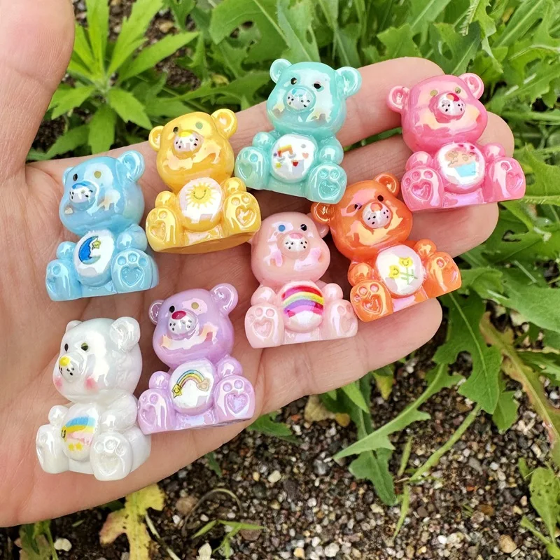 10/20pcs Rainbow Bear Accessories Decoration DIY Three Dimensional Through Hole Bead Pen Phone Key Chain Handmade Accessories