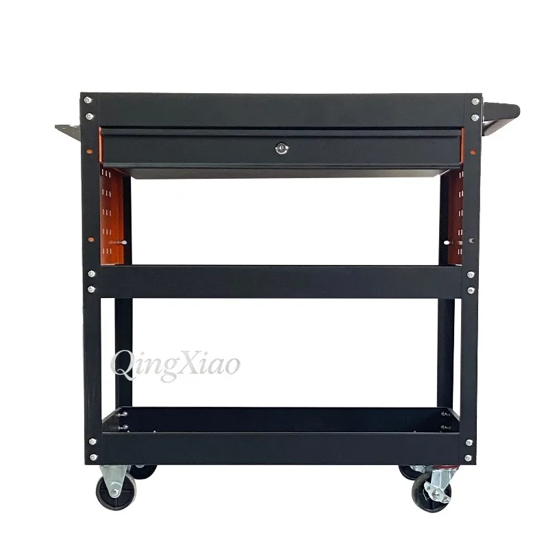 Brake Lockable Tool Cart With Side Hanging Panel For Automotive Repair Workshop Mobile Service Parts Trolley Heavy Duty Steel