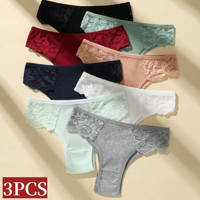3 Pz/set Donne Mutandine di Pizzo di Cotone Biancheria Intima Floreale Alla Moda Patchwork Slip di Pizzo Mutande Femminili Lingerie Sexy SL Intimo