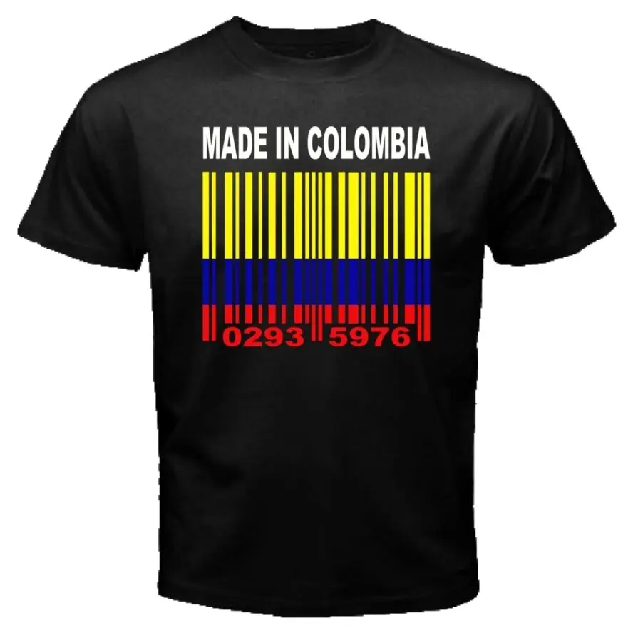 MADE IN COLOMBIA Colombian National Flag Barcode Numbers T-Shirt. Summer Cotton O-Neck Short Sleeve Mens T Shirt New S-3XL