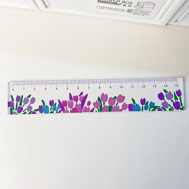 Cute Kawaii Clear Flowers Straight Ruler Durable Transparent DIY Drawing Measuring Tools Student Stationery School Supplies