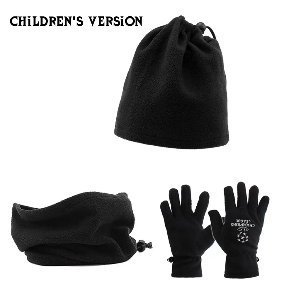 Three-piece Set Children\'s Football Training Gloves, Neck Scarf Hat, Outdoor Sports Warm