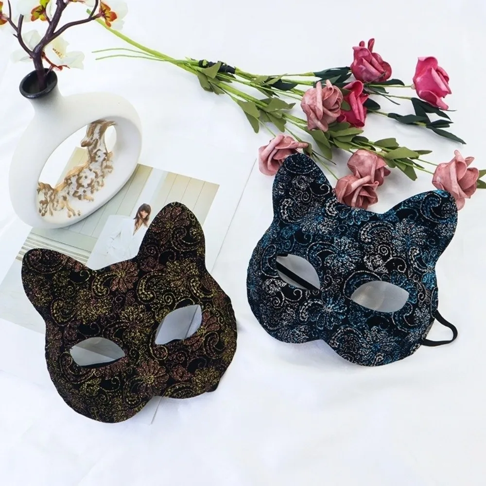 أقنعة وجه قطة بلاستيكية مضحكة على شكل زهرة لامعة للهالوين قناع تنكر على شكل حيوان أسود نصف وجه قناع تنكري