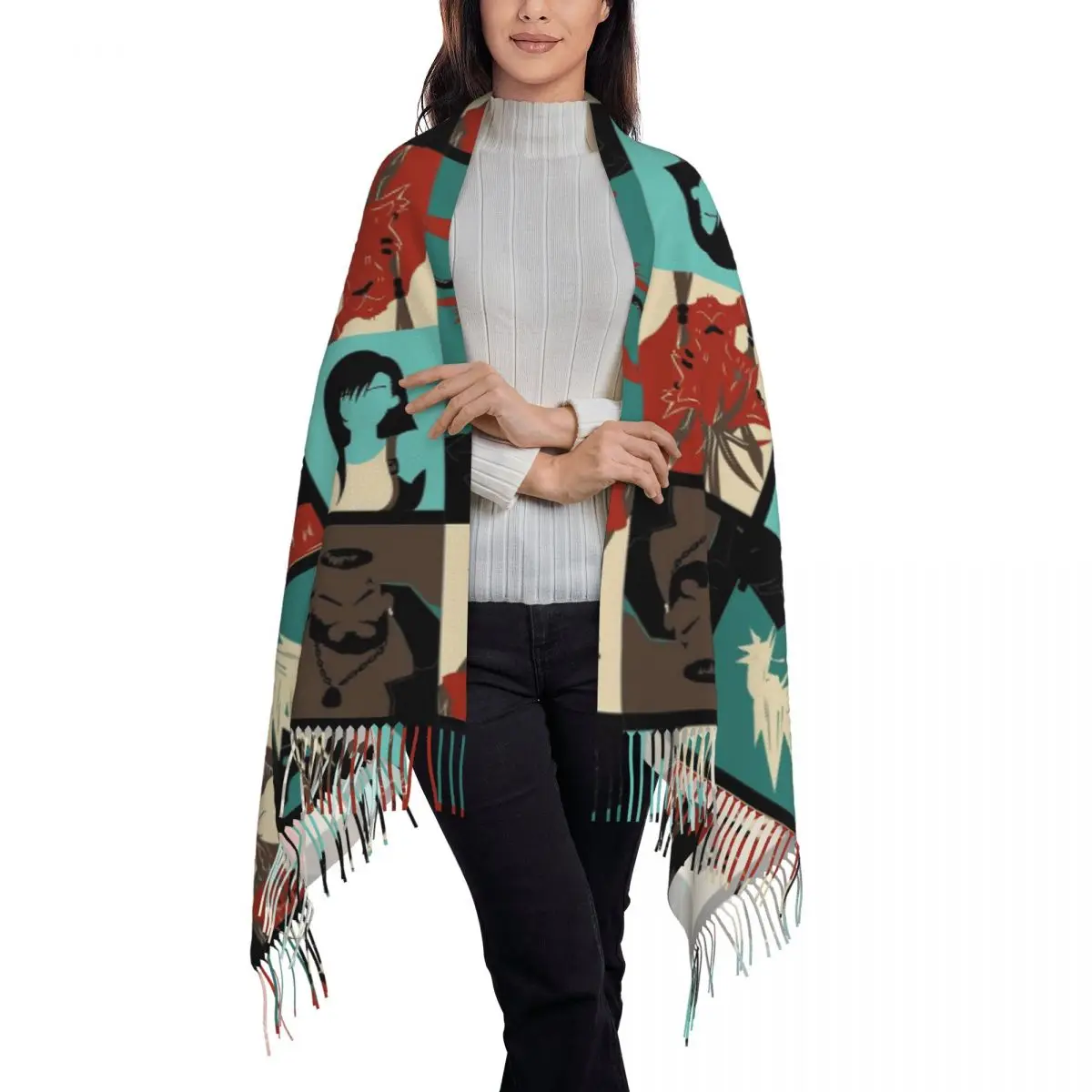 Fantasy Final Seven Scarf Tassel Scarves Women Soft Warm Shawls and Wraps Large Fall Winter Shawl Wrap