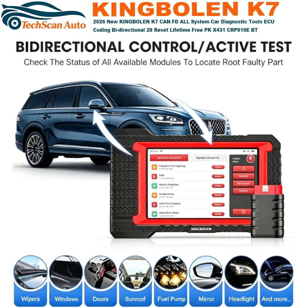 2026 New KINGBOLEN K7 CAN FD ALL System Car Diagnostic Tools ECU Coding Bi-directional 28 Reset Lifetime Free PK X431 CRP919E BT