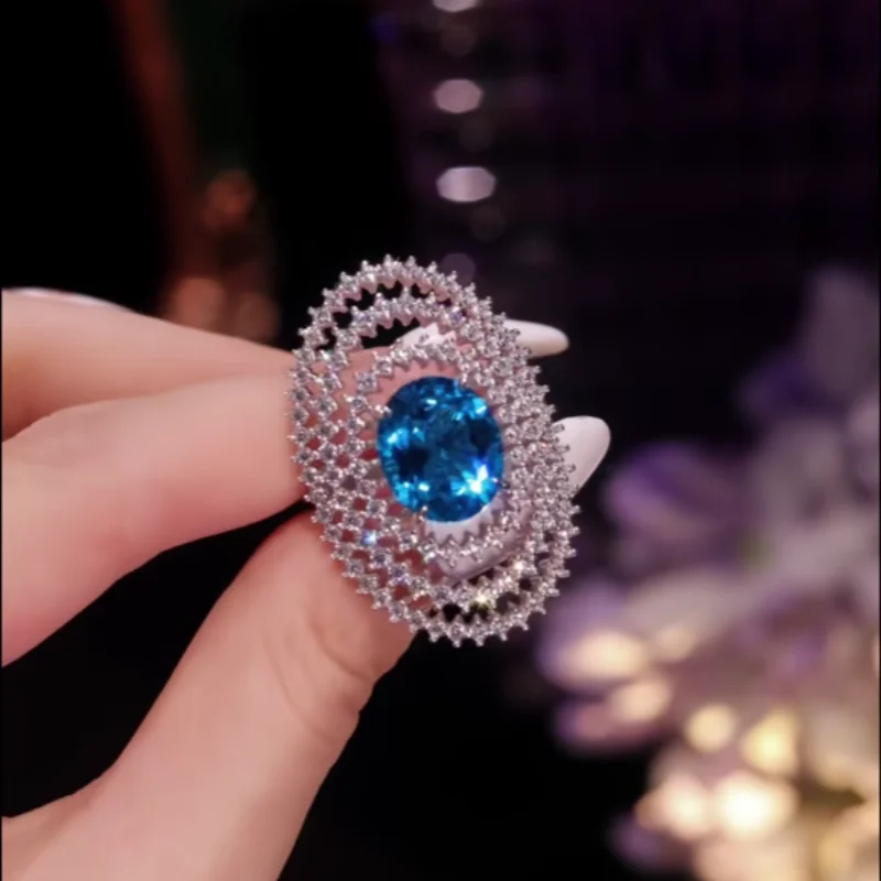 CAMEO Trendy 925 Sterling Silver Gold Plated Ring Synthetic Sapphire Blue Inspired by Red Carpet Fashion Jewelry Ring