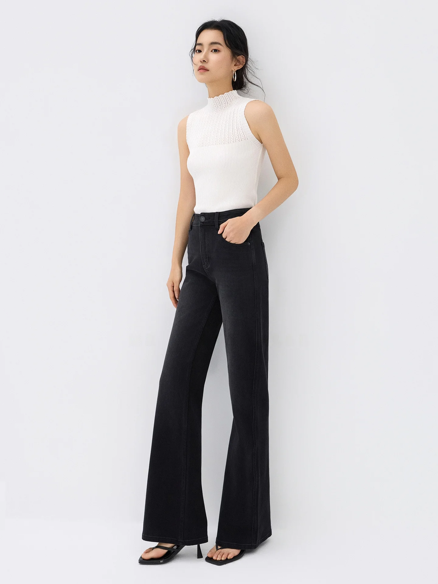 

Женские джинсы свободного прямого кроя с микро-клешем, с высокой талией, из эластичного хлопка, широкие брюки, весна 2026, новинка, черные