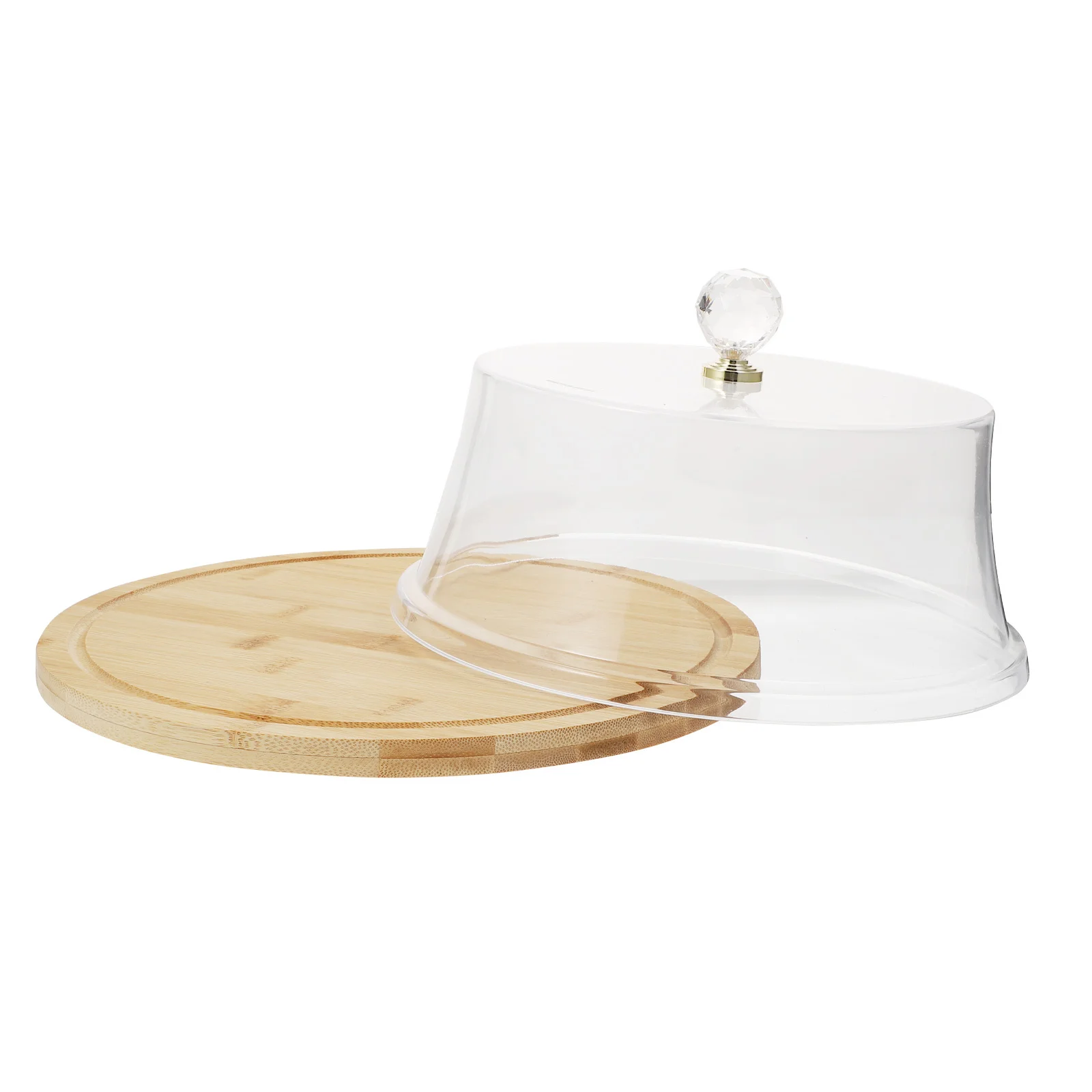

Прозрачная крышка для торта, пылезащитная крышка с бамбуковым подносом, элегантная витрина для десерта для послеобеденного чая, вечеринки, домашней кухни