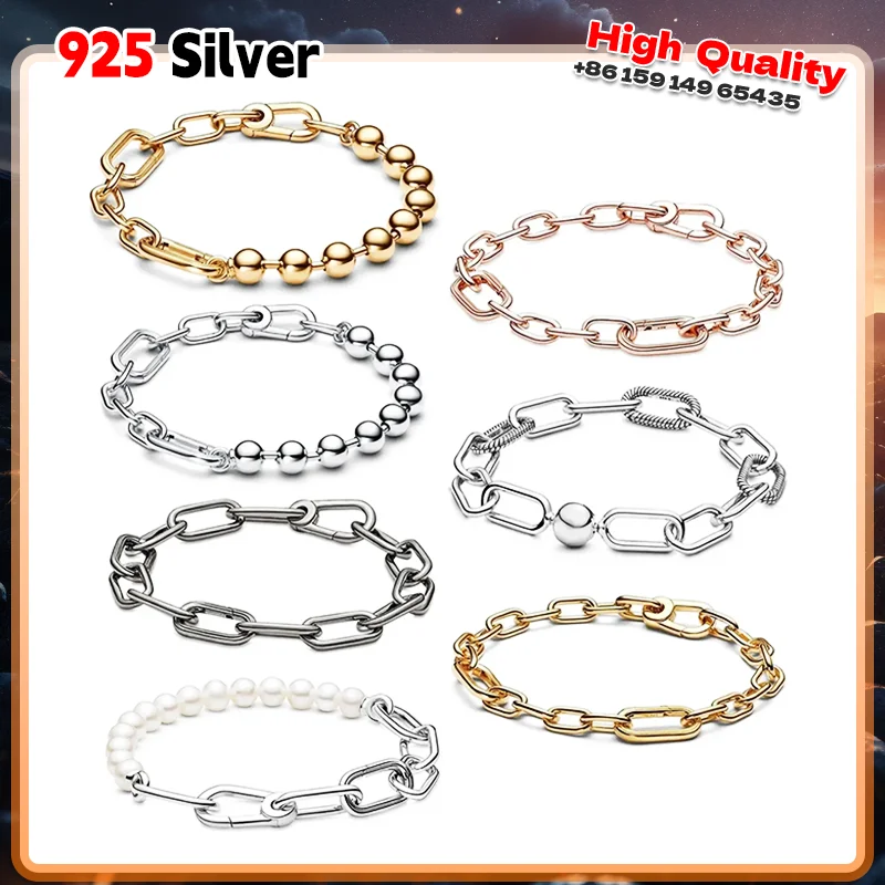 

2025 New 925 Pure Silver Classic Fashion Pearl Chain Bracelet High Jewelry Splicing Bracelet Mother's Day Accessories