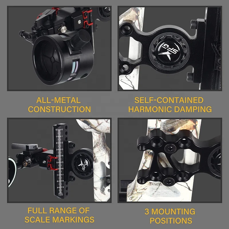 4 Direction Adjustable Archery Compound Bow Sight with X6/X8 Magnifier Lens Installable Single Pin Optimal for Precision Shoot