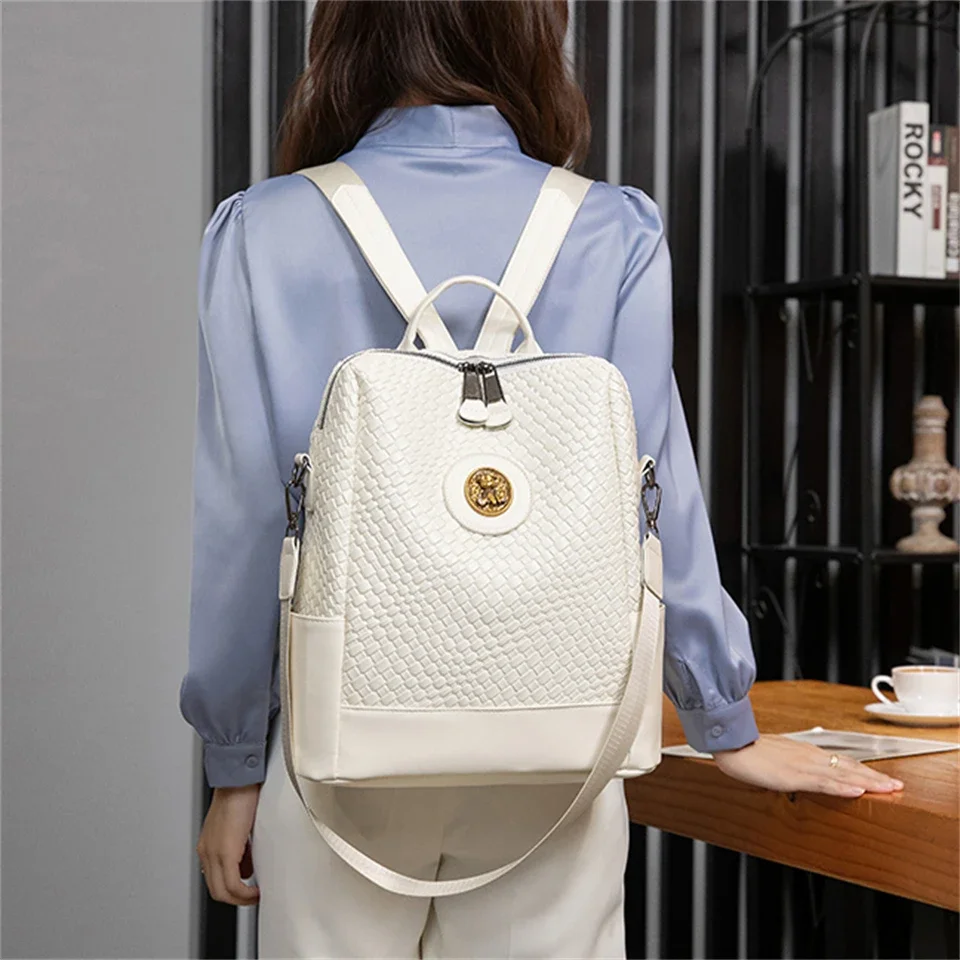 Mochila de couro macio simples para mulheres, grande capacidade sacos escolares de ombro, alta qualidade, moda designer, nova