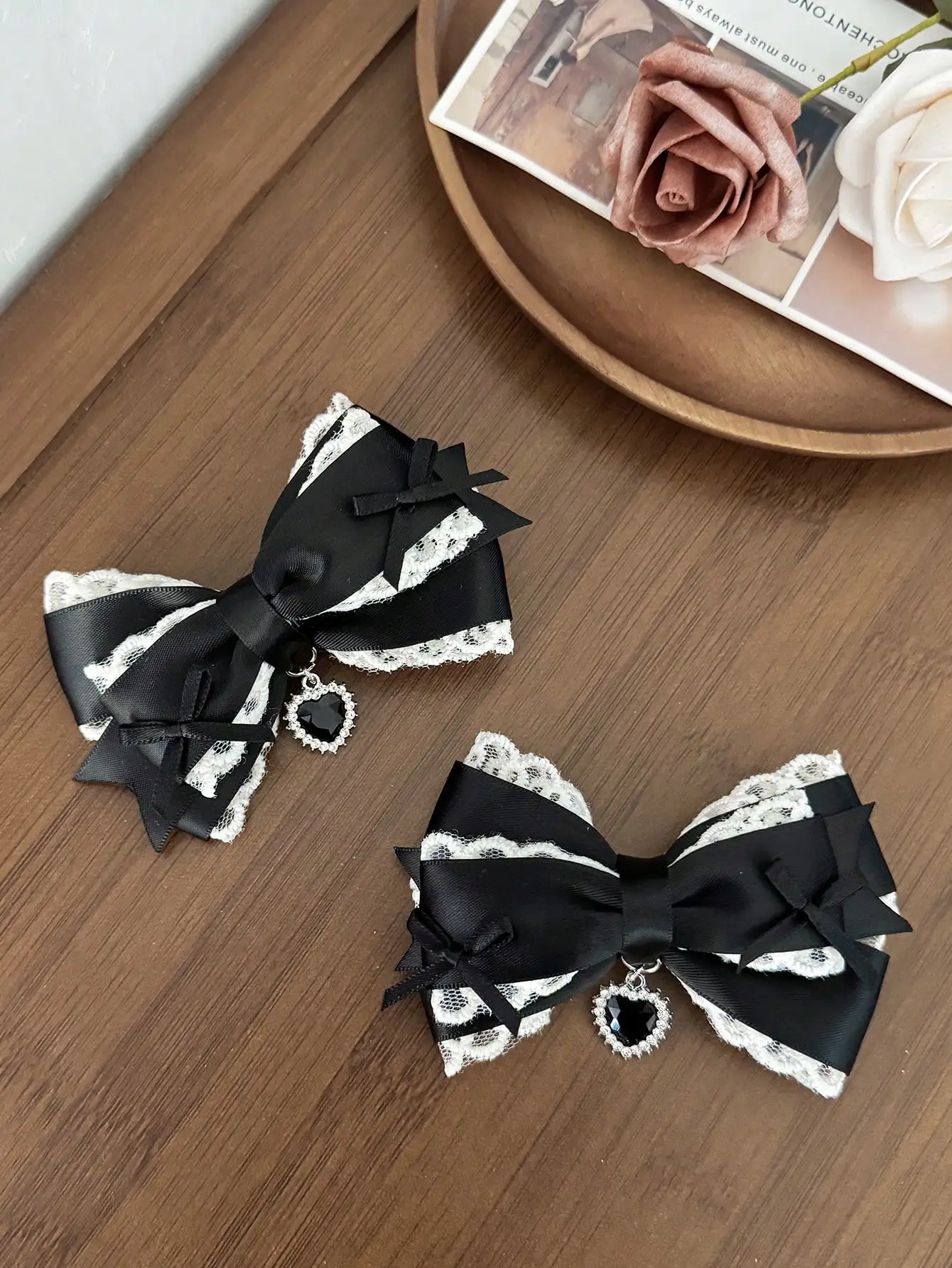 Zweiteilige Damen-Haarspange mit süßer Spitze und Schleife, Lolita-Haaraccessoire, vielseitige Alligator-Haarspange, geeignet für jeden Anlass – Detail 7