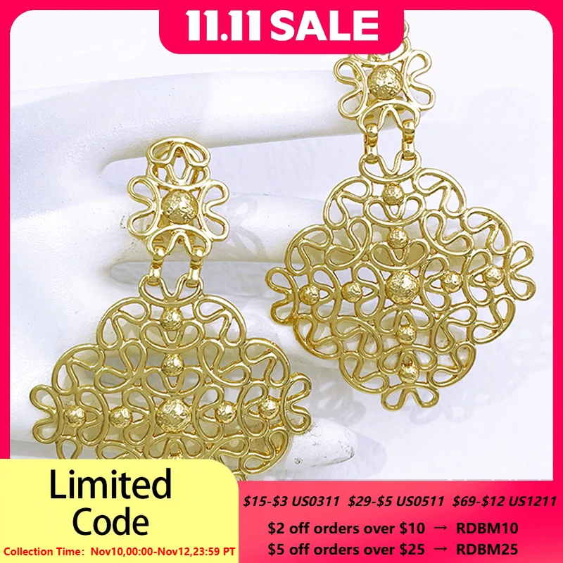 

Gold Color Women Earrings Large Size Drop Earrings 18K Gold Plated Fashion Jewelry Wedding Party Accessories Gift 2023 Trending